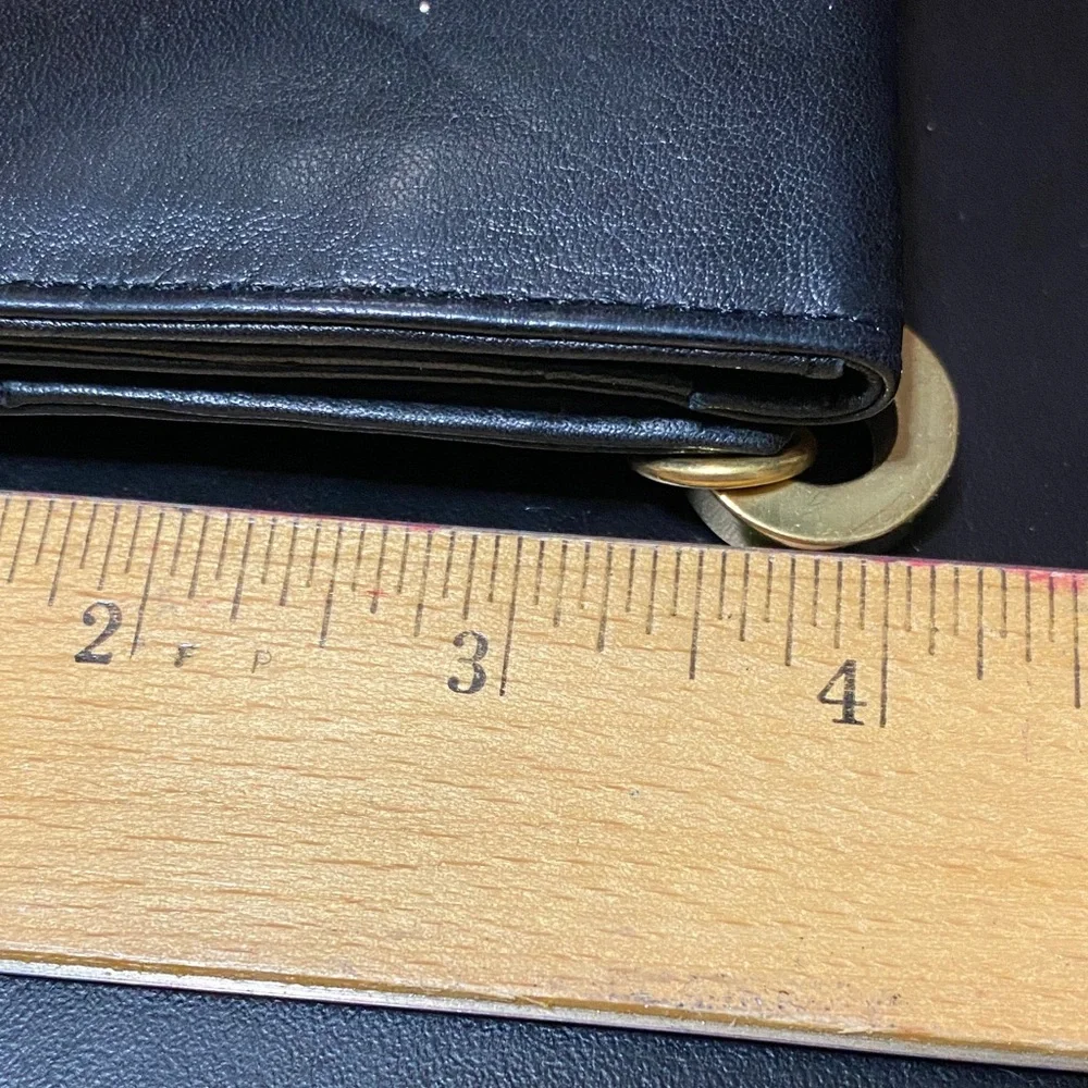 Vintage Perlina New York Black Leather checkbook Wallet with Gold Accent
